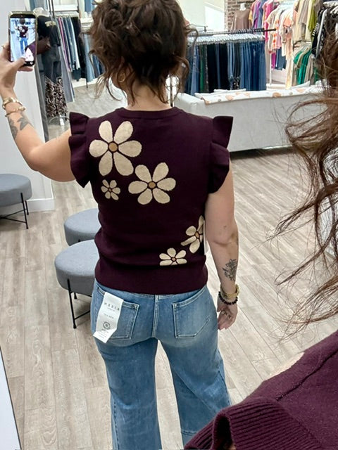 Retro Bloom Sweater in Bordeaux