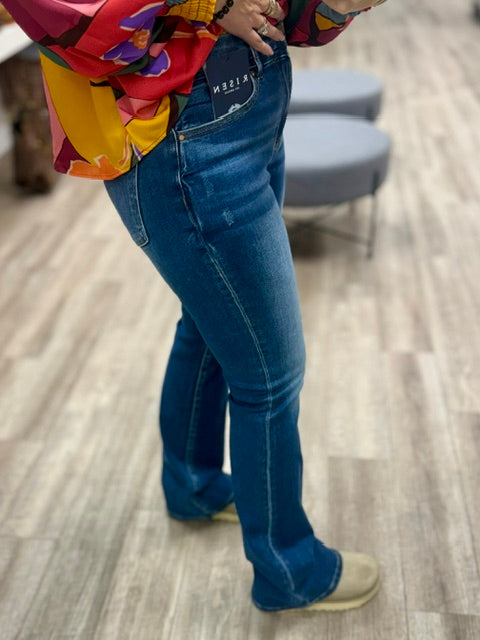 Risen High Rise Bootcut Jeans in Dark Colour