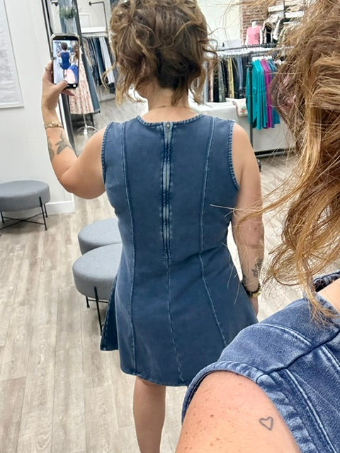 The Indigo Contour French Terry Dress in Denim Blue