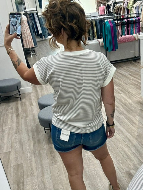 The Sweetheart Stripe Tee in Heather Grey