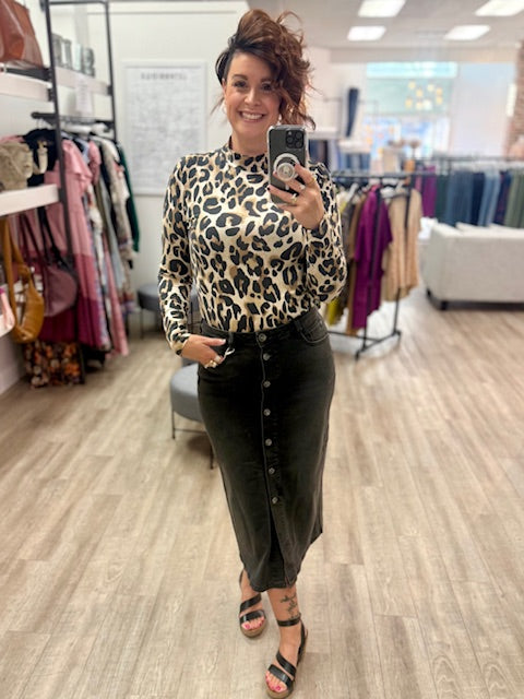 Leopard Print Long Sleeve Top in Almond