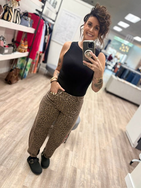 Wild Rose Leopard Barrel Jeans