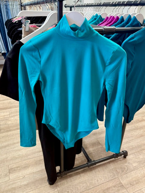 Mock Neck Long Sleeve Bodysuit in Light Teal