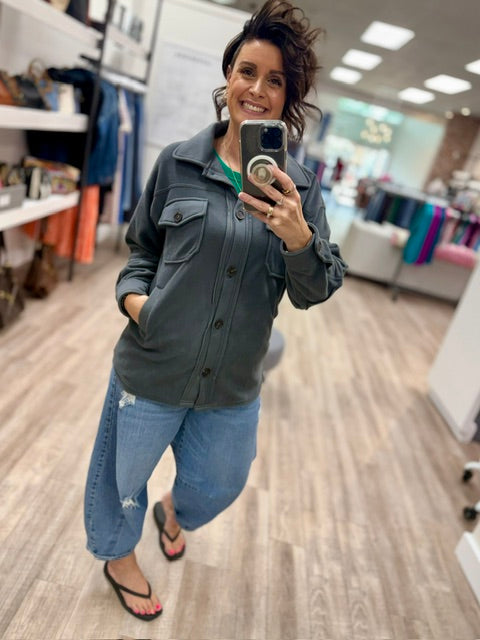 The Weekend Fleece Shacket in Ash Grey