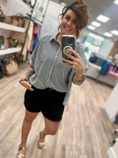 The Monroe Stripe Blouse in Black