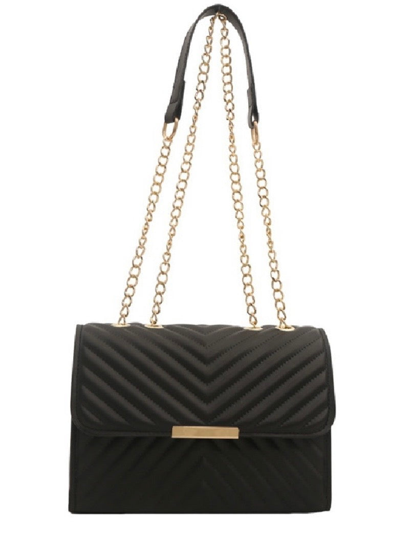 Quilted Chevron Shoulder Bag in Black, Camel and Fushsia