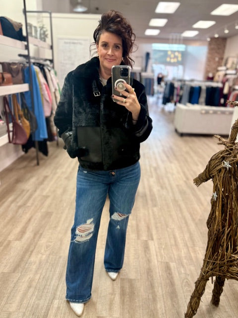 Mink Faux Fur Vegan Leather Jacket