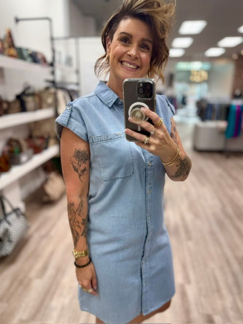 The Light & Free Shirt Dress in Light Denim