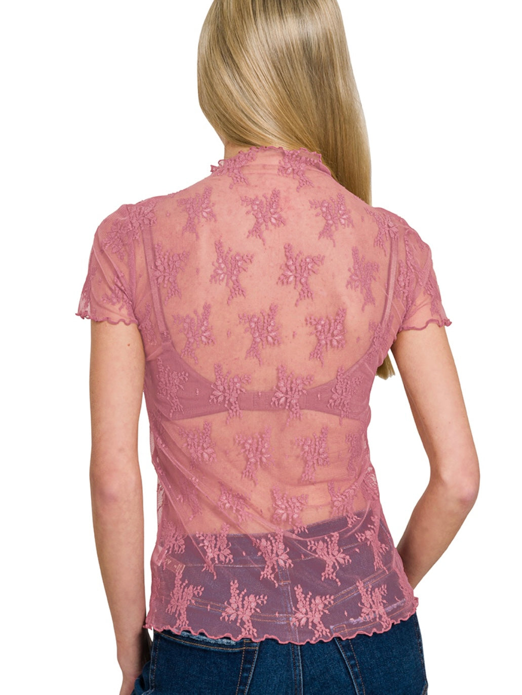 Lace Layering Short Sleeve Top in Pink