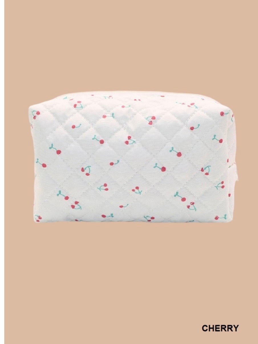 Quilted Floral Cosmetic Pouch Bag