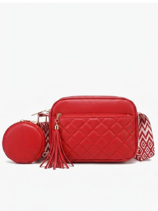 Diamond Quilted Crossbody Coin Purse in Black, Light Rose and Red
