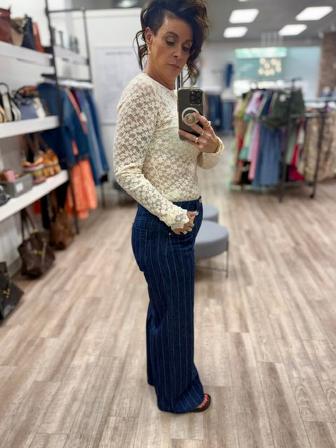 Risen Slouchy Wide Leg Striped Jeans
