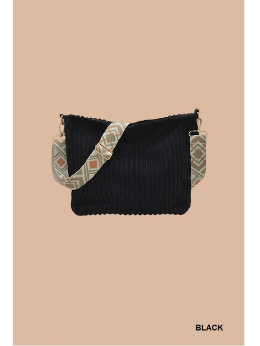 Corduroy Tote Bag With Guitar Shoulder Strap