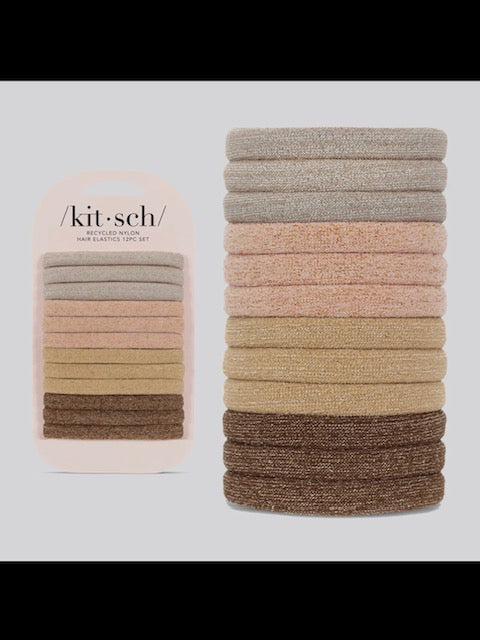 Recycled Nylon Glitter Medium Elastics 12pc- Neutral