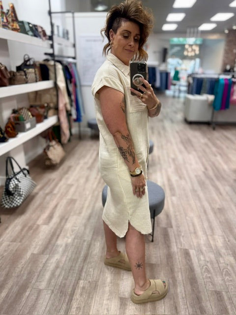 Simply Chic Shirt Dress in Stone