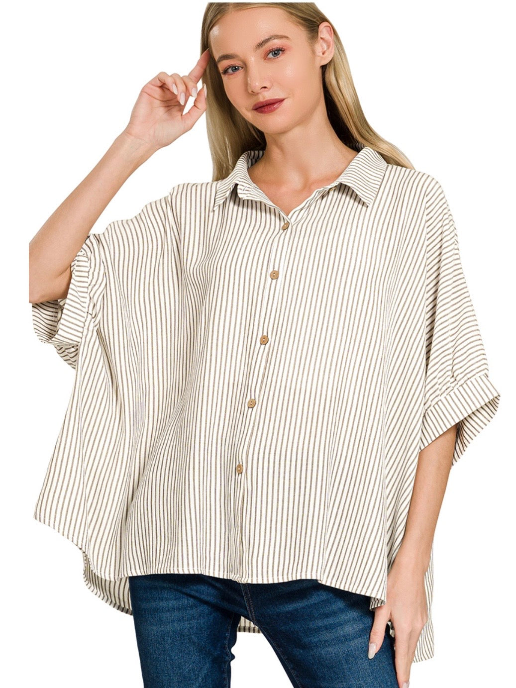 Seaside Stripe Blouse in Taupe