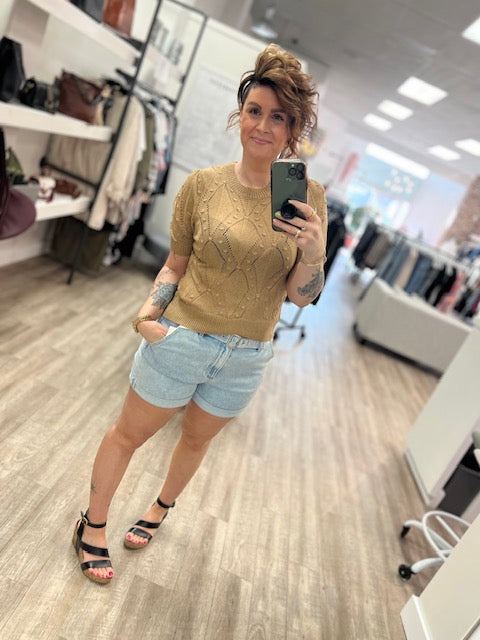 Short Sleeved Knit Top in Latte