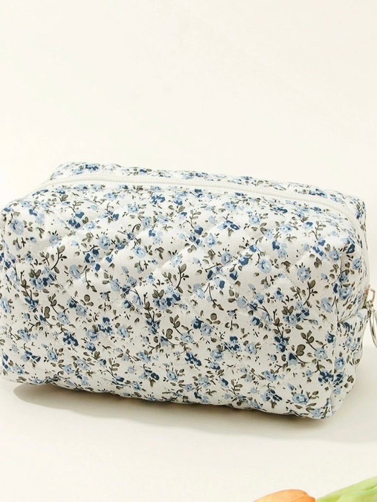 Quilted Floral Cosmetic Pouch Bag