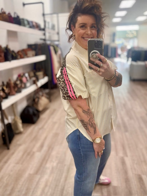 The Safari Stripe Top in Latte/Sand