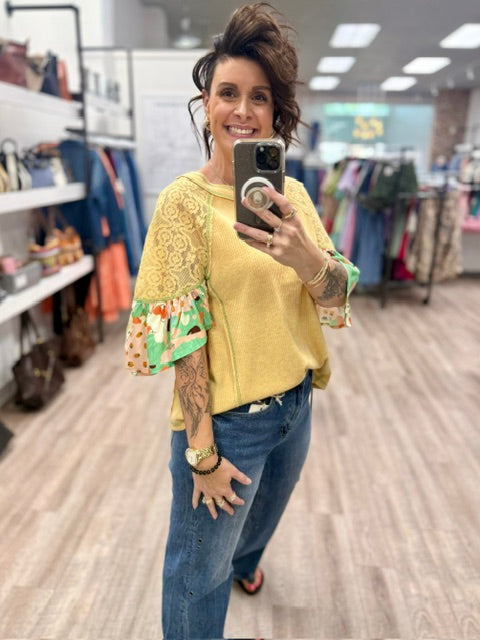 The Keepsake Lace Top In Honey Mustard
