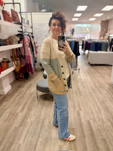 Grey/Sand Beige Cardigan Sweater By PZ