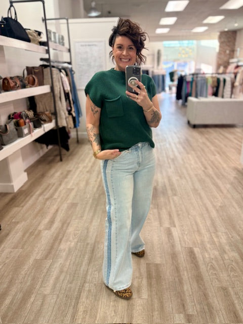 The Cabin Chic Knit Mock Neck Sweater in Dark Green