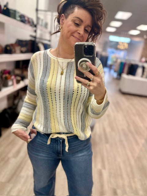 Keola Long Sleeve Crew Neck in Beach Blue Yellow