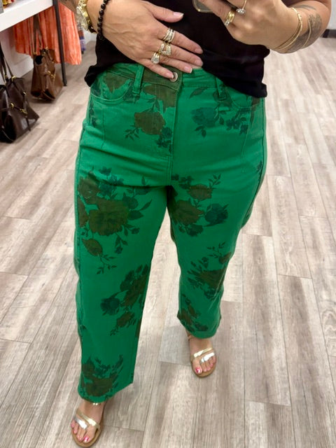 The Painted Petal Jeans in Forest Green