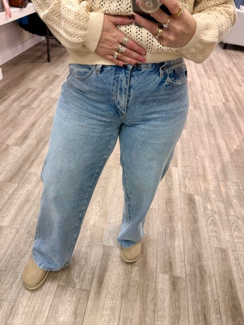 Terry High Rise Printed Side Wide Leg Jeans