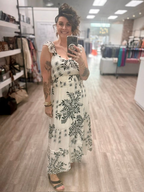 Midnight Garden Midi Dress in Off White