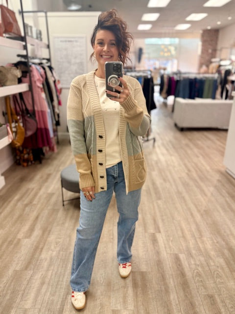 Grey/Sand Beige Cardigan Sweater By PZ