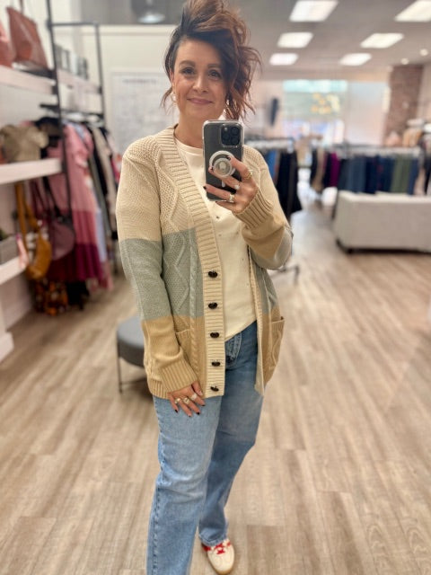 Grey/Sand Beige Cardigan Sweater By PZ