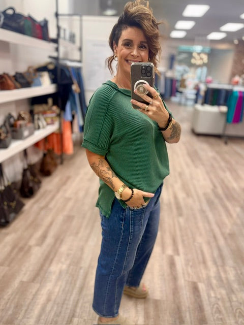 The Cozy Classic Top in Hunter Green