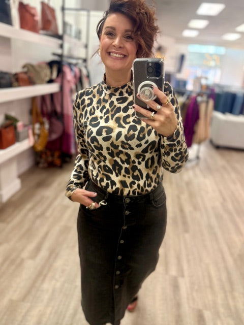 Leopard Print Long Sleeve Top in Almond