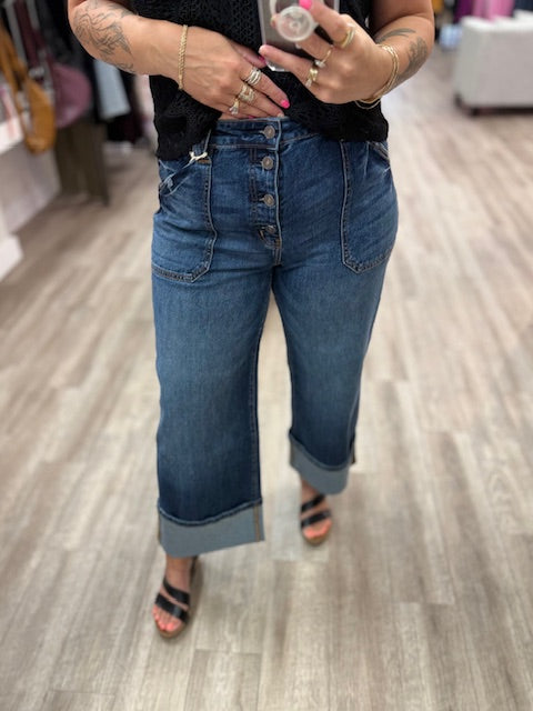 Beanie High Rise Ankle Wide Leg Jeans