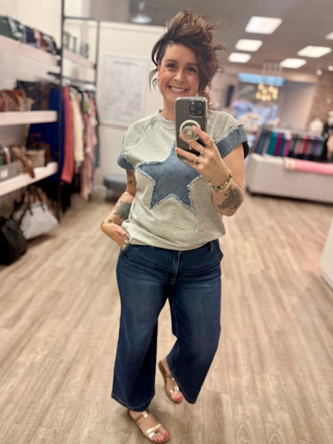 The Side Button Muse High Rise Cropped Jean in Medium