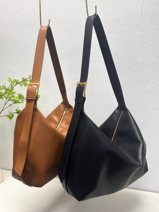 Boston Shoulder Tote in Black and Camel