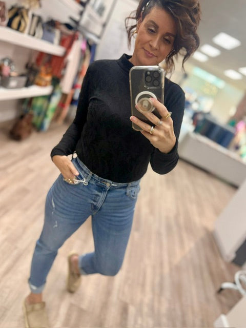 Midnight Bloom Mock Neck in Black