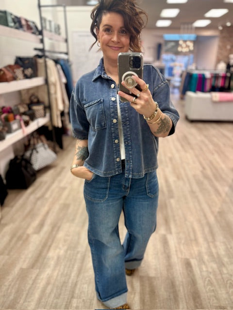 Lorane Denim Look French Terry in Denim Blue