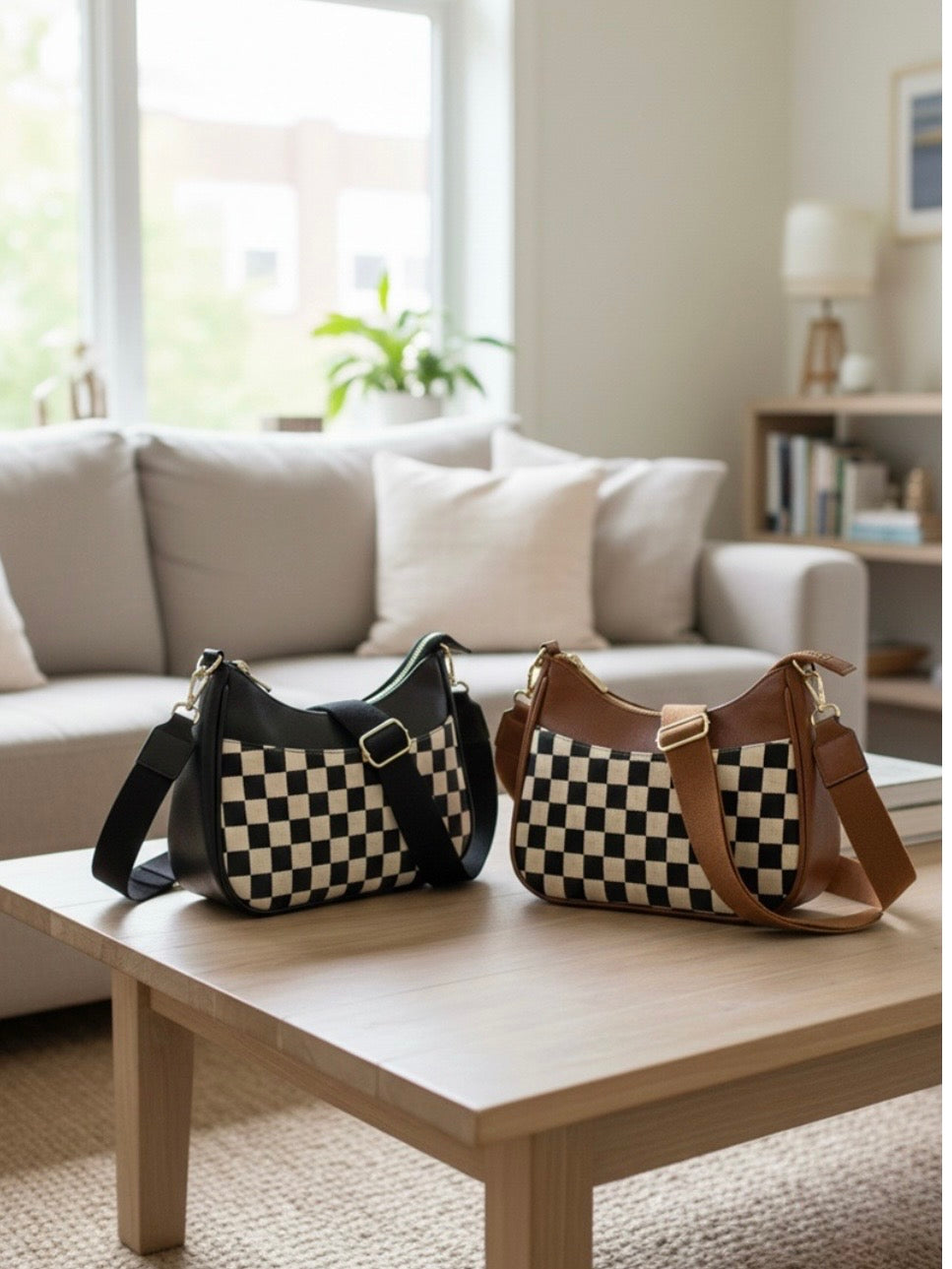 Checkered Crescent Messenger Bag