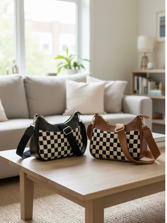 Checkered Crescent Messenger Bag
