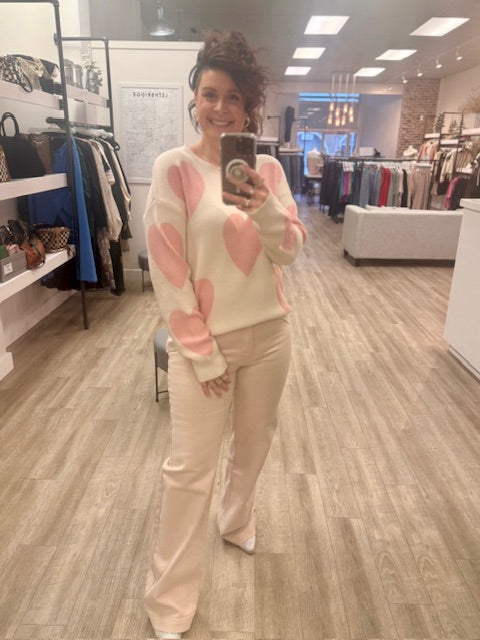 Heart Print Sweater in Cream Blush