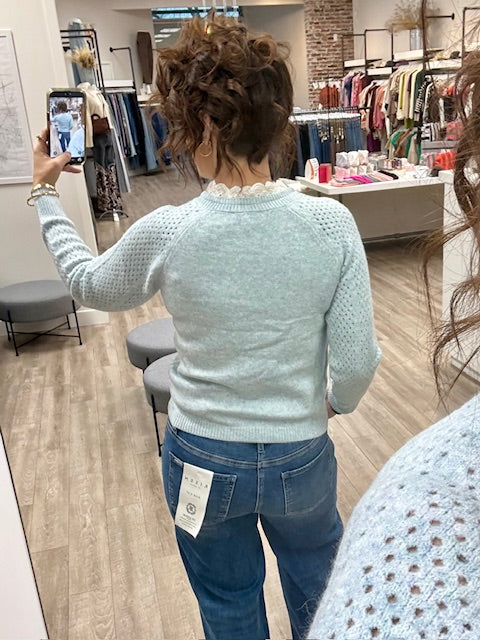 The Buttoned Elegance Sweater in Celeste