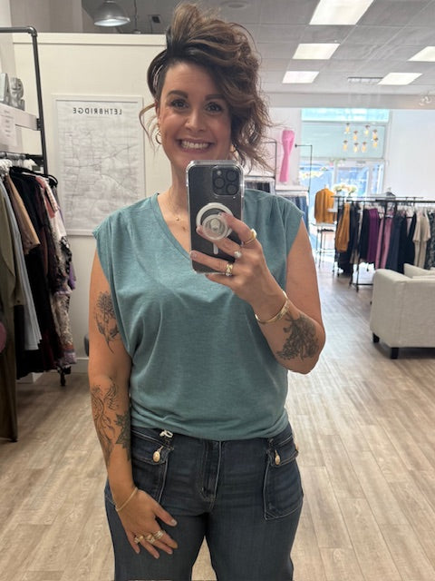 Ruched Shirt in Blue Lagoon