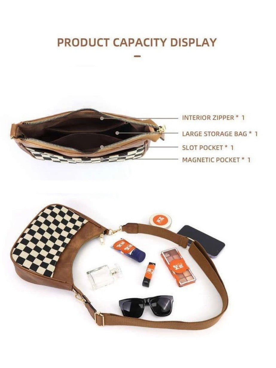 Checkered Crescent Messenger Bag