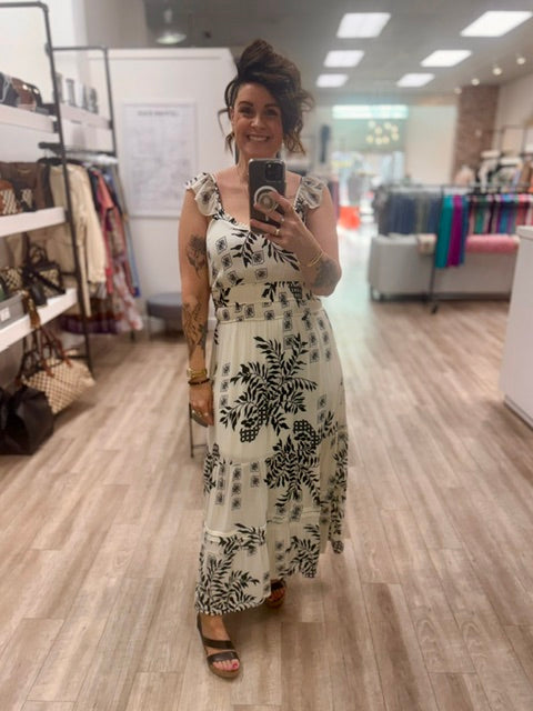 Midnight Garden Midi Dress in Off White