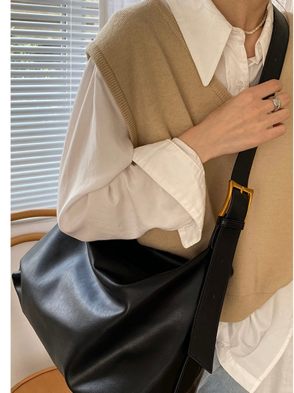 Boston Shoulder Tote in Black and Camel