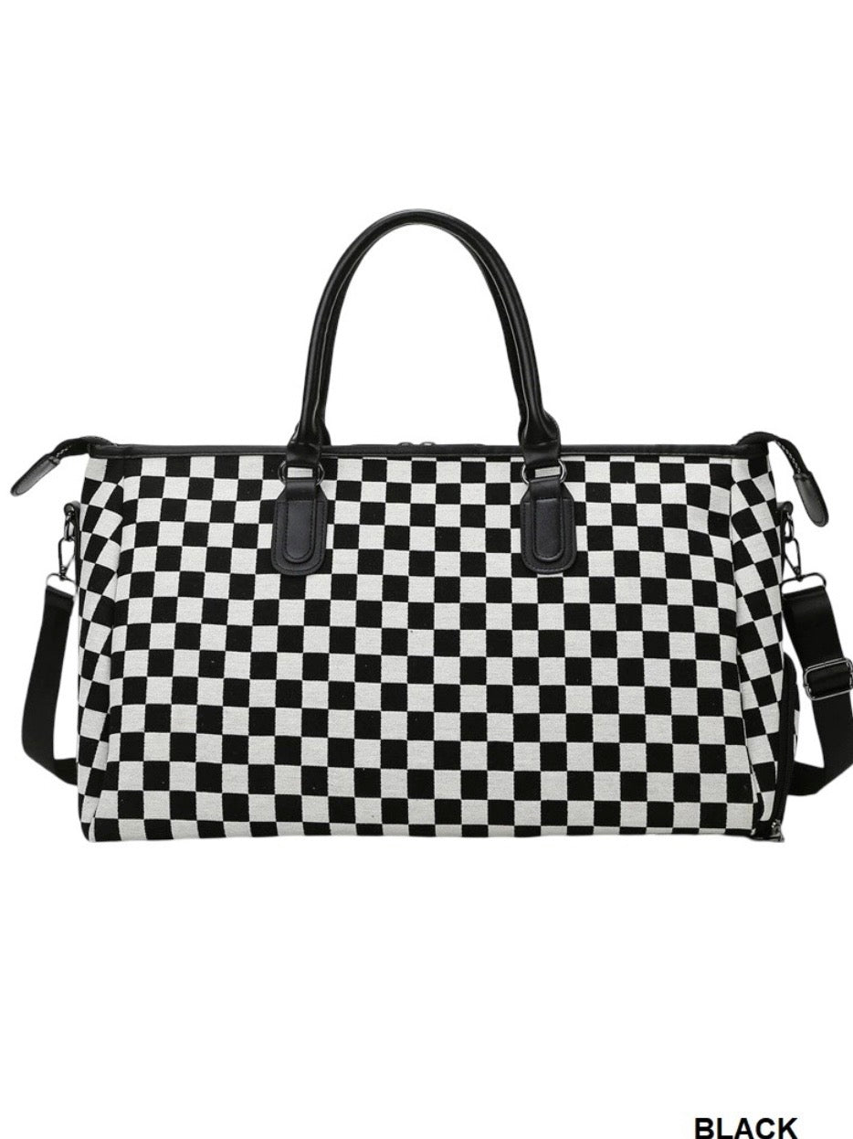 Checkered Canvas Weekender Duffle Bag