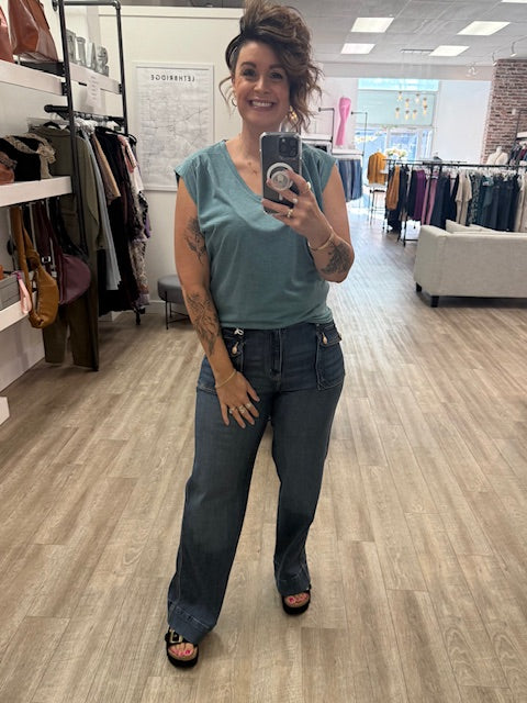 Ruched Shirt in Blue Lagoon