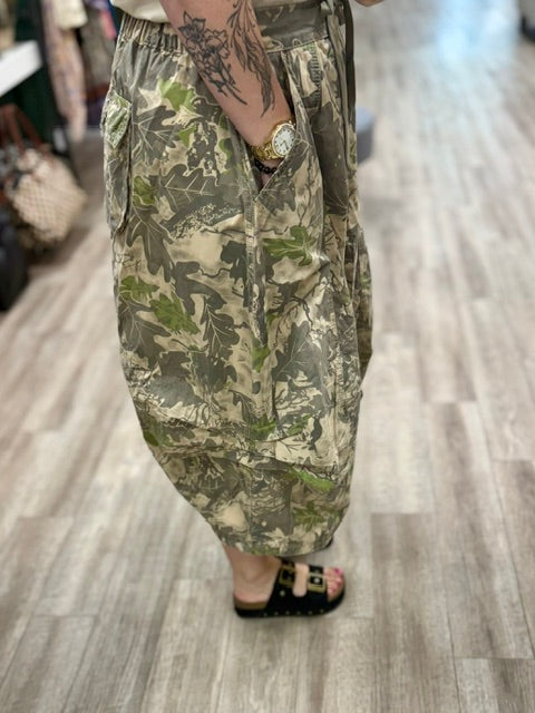 Country Camo Balloon Skirt Khaki Grey